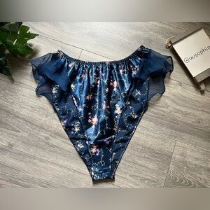 Vintage Barbizon Floral & Vine Satin & Chiffon Flutter Top Panty Sleep Short L